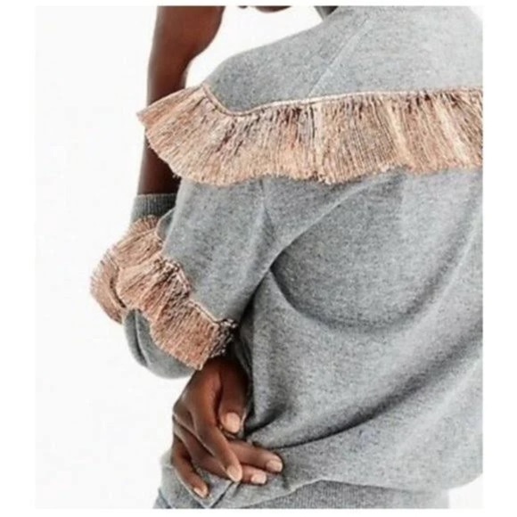 J.Crew Cashmere Sweater Lamé‎ Fringe Heather Gray XS - Picture 3 of 16